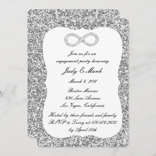Silver Glitter Diamond Infinity Engagement Party Kaart (Voorkant / Achterkant)