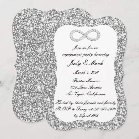 Silver Glitter Diamond Infinity Engagement Party Kaart (Voorkant / Achterkant)