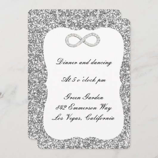 Silver Glitter Diamond Infinity Reception Kaart (Voorkant / Achterkant)