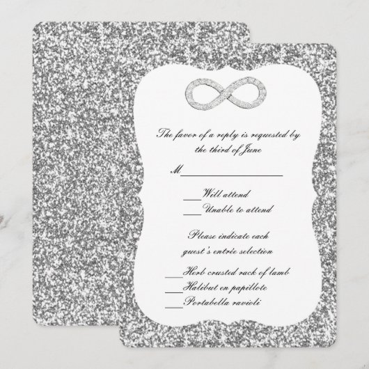 Silver Glitter Diamond Infinity Response Kaart (Voorkant / Achterkant)