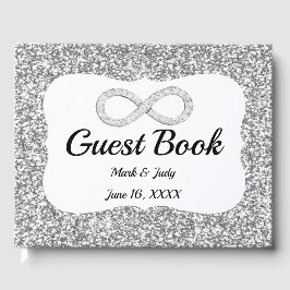 Silver Glitter Diamond Infinity Wedding Guestbook Gastenboek