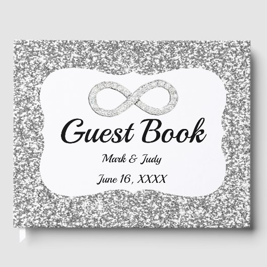 Silver Glitter Diamond Infinity Wedding Guestbook Gastenboek (Voorkant)
