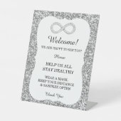 Silver Glitter Diamond Infinity Wedding Safety Reclamebord Met Voetstuk (Voorkant)