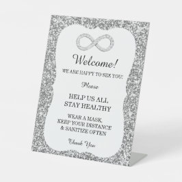Silver Glitter Diamond Infinity Wedding Safety Reclamebord Met Voetstuk