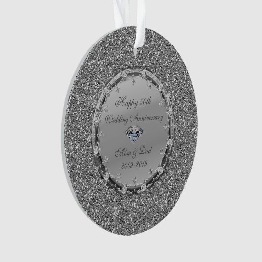Silver Glitter Diamonds 50th Wedding Jubileum Ornament (voorkant)