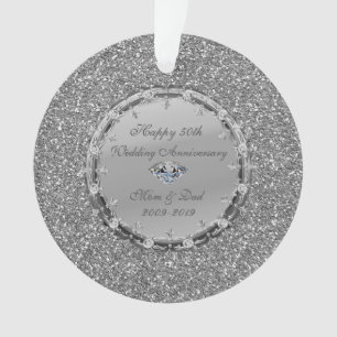 Silver Glitter Diamonds 50th Wedding Jubileum Ornament