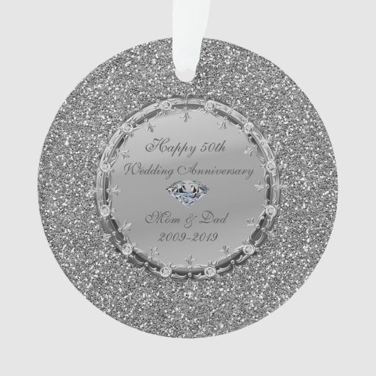 Silver Glitter Diamonds 50th Wedding Jubileum Ornament (voorkant)