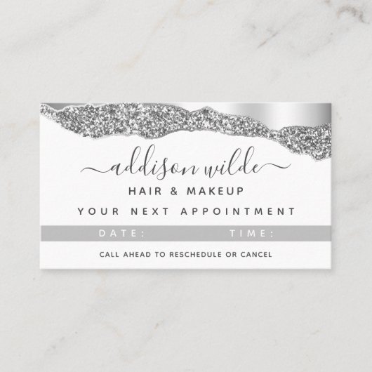 Silver Glitter Diamonds Glam Appointment Card Afsprakenkaartje (Voorkant)