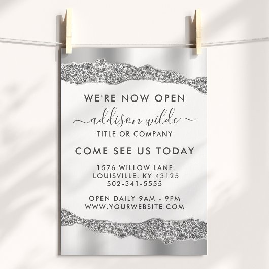 Silver Glitter Diamonds Glam Business Opening Flyer