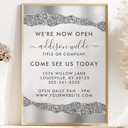 Silver Glitter Diamonds Glam Business Opening Flyer