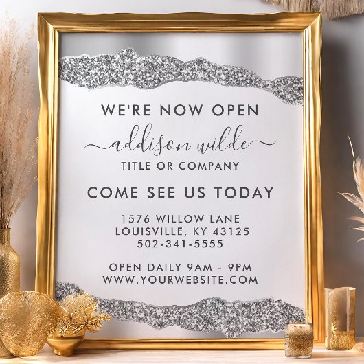 Silver Glitter Diamonds Glam Business Opening Flyer