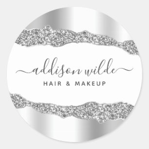 Silver Glitter Diamonds Glam Business Ronde Sticker