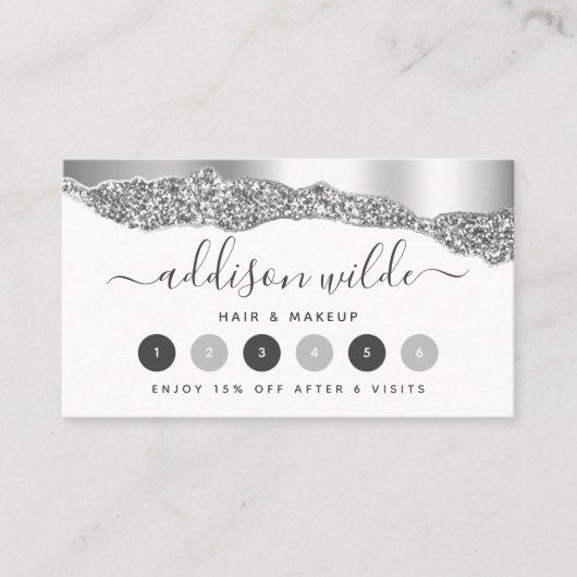 Silver Glitter Diamonds Glam Loyalty Kaart (Voorkant)