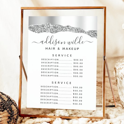 Silver Glitter Diamonds Service Price Menu