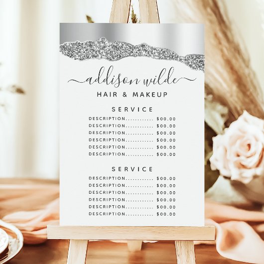 Silver Glitter Diamonds Service Price Menu