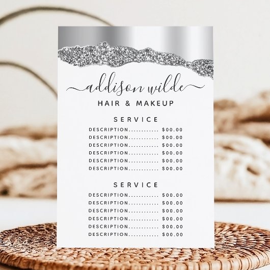 Silver Glitter Diamonds Service Price Menu