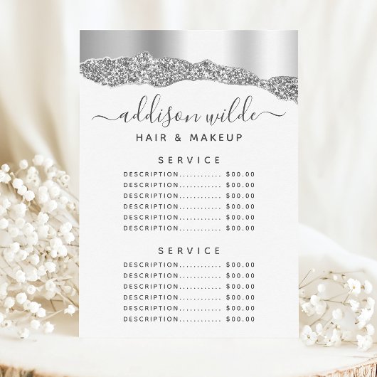 Silver Glitter Diamonds Service Price Menu