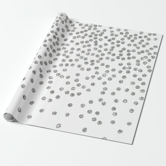 Silver Glitter Diamonds Stip Confetti White Cadeaupapier (Uitgerold)