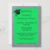 Silver Glitter Dinner Green Afstuderen Kaart (Voorkant)