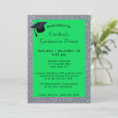 Silver Glitter Dinner Green Afstuderen Kaart (Staand voorkant)