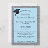 Silver Glitter Dinner Lichtblauw Afstuderen Kaart (Voorkant)