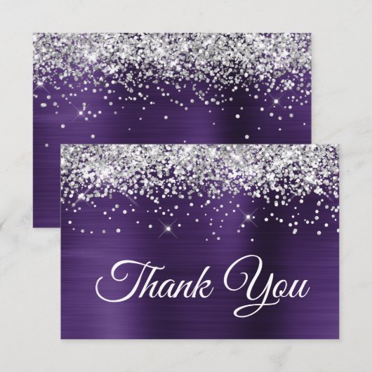 Silver Glitter Donker Violet Paars 50th Birthday Bedankkaart (Voorkant / Achterkant)