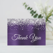 Silver Glitter Donker Violet Paarse 40e Verjaardag Bedankkaart (Staand voorkant)