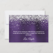 Silver Glitter Donker Violet Paarse 40e Verjaardag Bedankkaart (Achterkant)