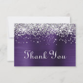 Silver Glitter Donker Violet Paarse 70e Verjaardag Bedankkaart (Voorkant)