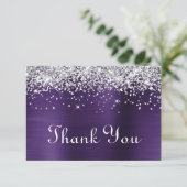 Silver Glitter Donker Violet Paarse 70e Verjaardag Bedankkaart (Staand voorkant)