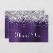 Silver Glitter Donker Violet Paarse 70e Verjaardag Bedankkaart (Voorkant / Achterkant)
