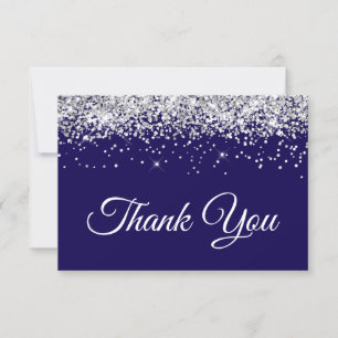 Silver Glitter Donkerblauw Zoet 16 Bedankkaart