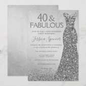 Silver Glitter Dress 40 & geweldige 40th Birthday Kaart (Voorkant / Achterkant)