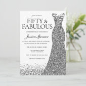 Silver Glitter Dress 50 & Fabulous 50th Party Kaart (Staand voorkant)