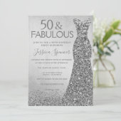 Silver Glitter Dress 50 & geweldige 50e verjaardag Kaart (Staand voorkant)