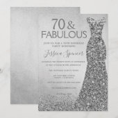 Silver Glitter Dress 70 & geweldige 70th Birthday Kaart (Voorkant / Achterkant)