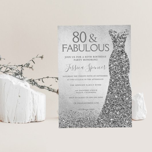 Silver Glitter Dress 80 & geweldige 80th Birthday Kaart