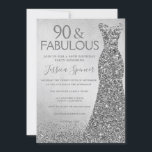Silver Glitter Dress 90 & geweldige 90th Birthday Kaart<br><div class="desc">Silver Glitter Dress 90 & geweldige 90th Birthday Invitation Variations to the uitnodiging and matching items in onze winkel</div>