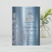 Silver Glitter Dress, Diamonds Blue 65th Birthday Kaart (Staand voorkant)