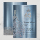 Silver Glitter Dress, Diamonds Blue 65th Birthday Kaart (Voorkant / Achterkant)