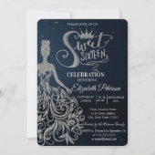 Silver Glitter Dress, Diamonds Dark Blue Sweet 16 Kaart (Voorkant)