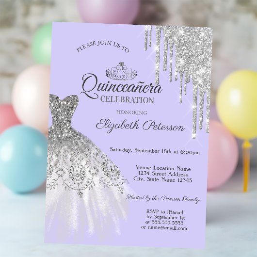 Silver Glitter Dress, Dress Paars Quinceañera Kaart