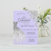Silver Glitter Dress, Dress Paars Quinceañera Kaart (Staand voorkant)