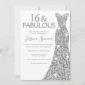 Silver Glitter Dress Fabulous Sweet 16 Party Kaart (Voorkant)