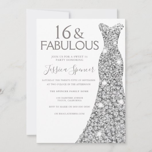Silver Glitter Dress Fabulous Sweet 16 Party Kaart (Voorkant)