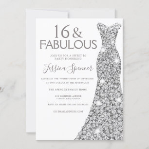 Silver Glitter Dress Fabulous Sweet 16 Party Kaart