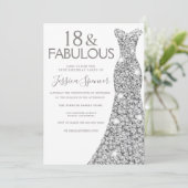 Silver Glitter Dress Girls 18e verjaardag Kaart (Staand voorkant)