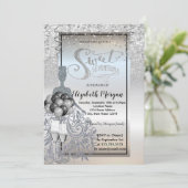 Silver Glitter Dress, Glass, Ballons Sweet 17 Kaart (Staand voorkant)