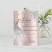 Silver Glitter Dress, Roos Gold Quinceañera Kaart (Staand voorkant)