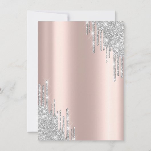 Silver Glitter Dress, Roos Gold Quinceañera Kaart (Achterkant)